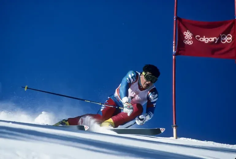 Alberto Tomba durante le Olimpiadi di Calgary