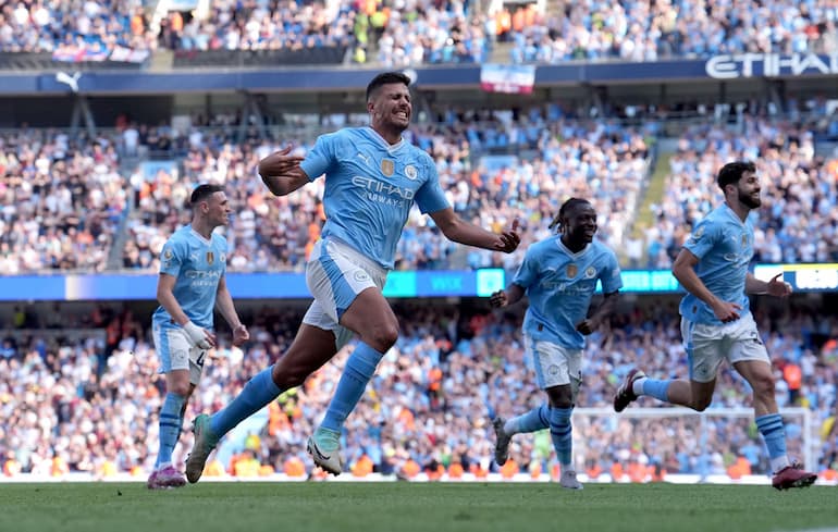 L'esultanza di Rodri dopo il gol al West Ham