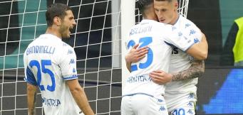 L'esultanza di Pinamonti a San Siro