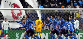 L'esultanza dei calciatori nipponici
